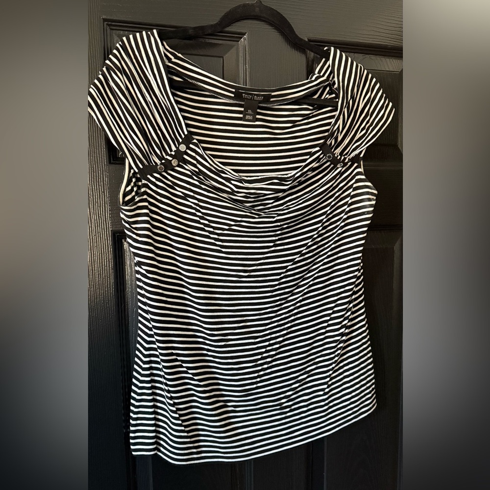 White House Black Market Monochrome Striped Shirt